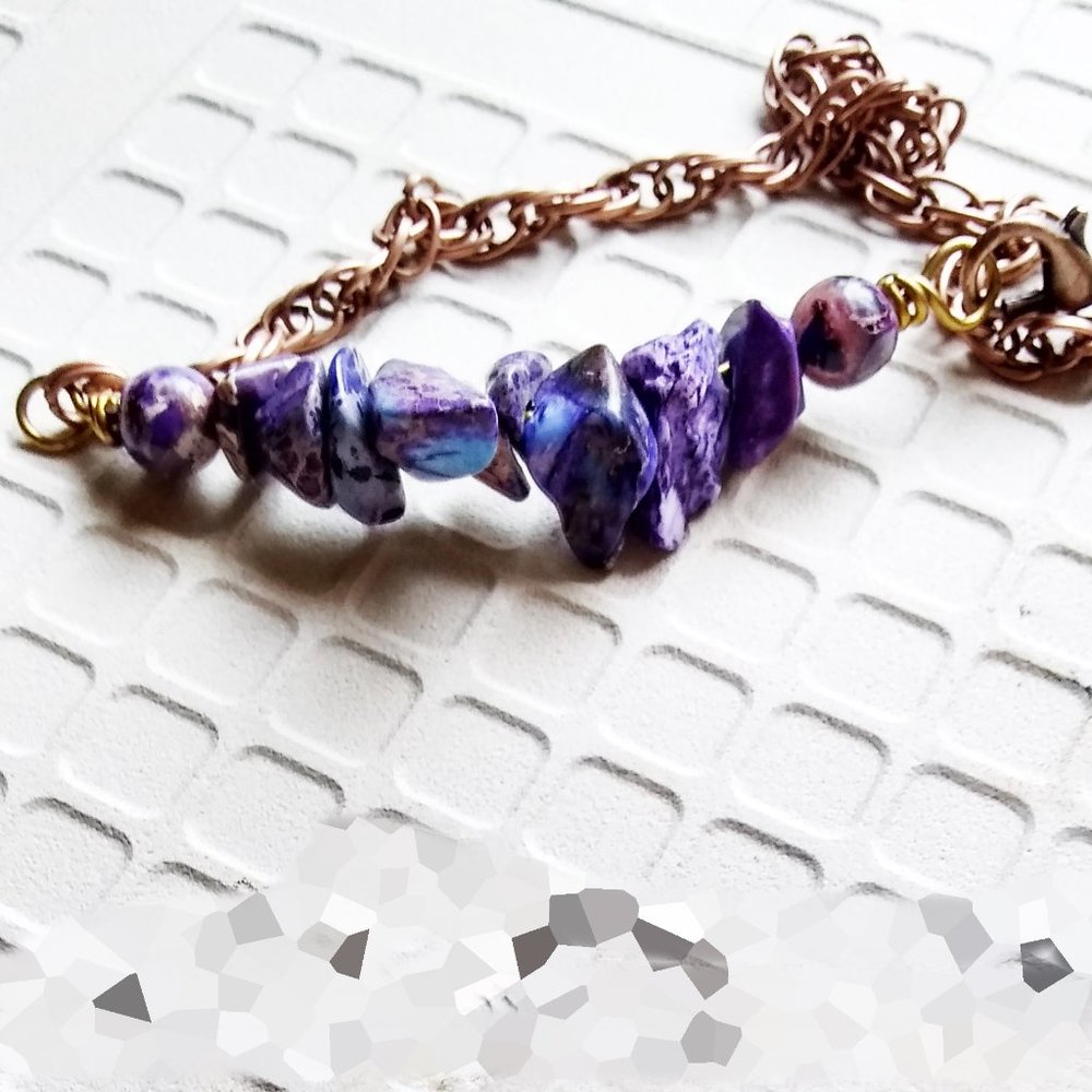 Boho! Purple Sea Sediment Jasper + Copper Bracelet - Picture 6 of 9